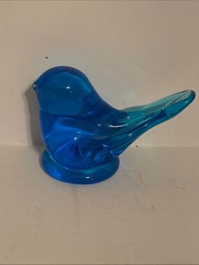 Blue Glass Bird Figurine Decorative Accent. Measures 2.5 inches tall